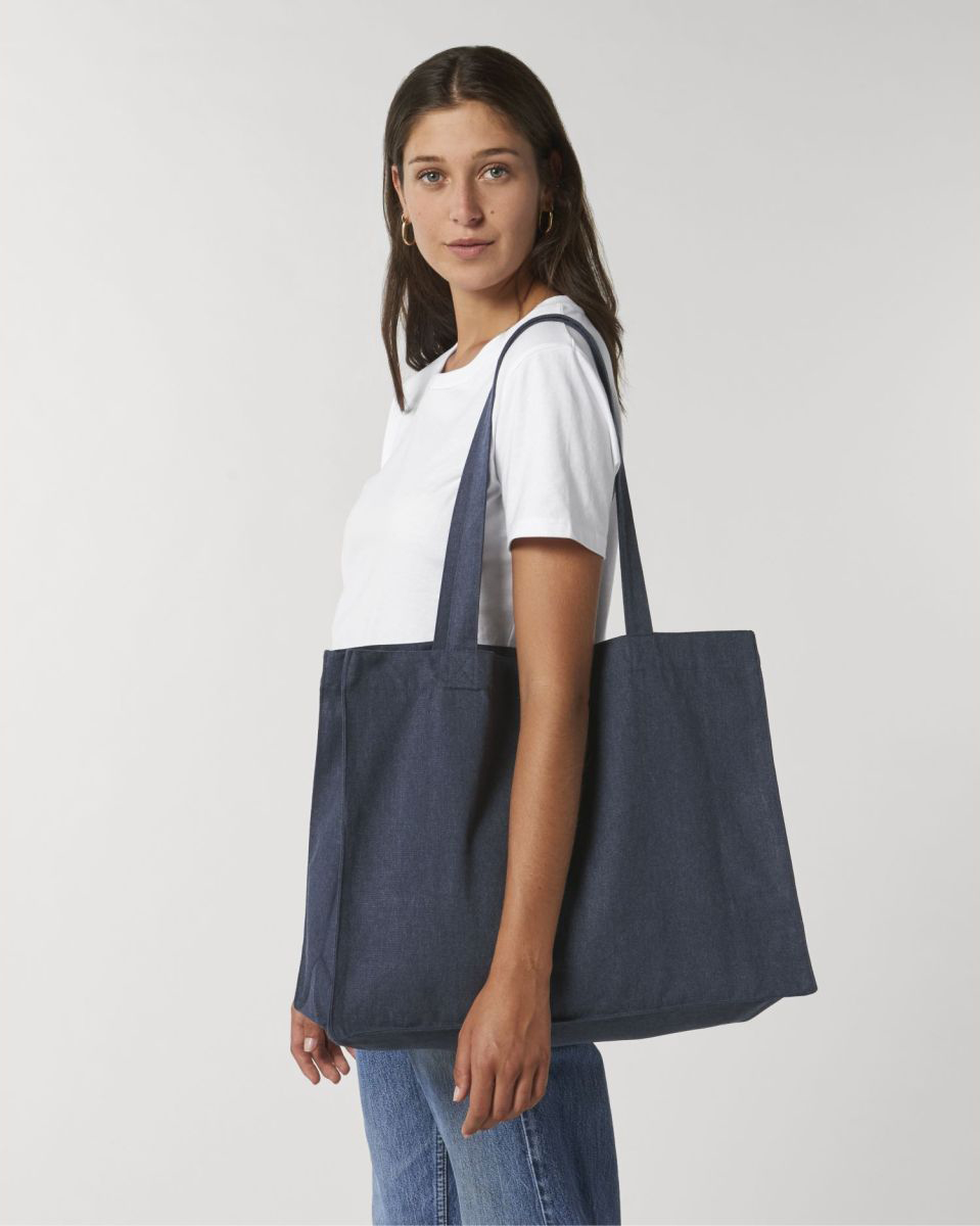 Stanley/Stella navy woven shopping bag – organic cotton tote model STAU762.